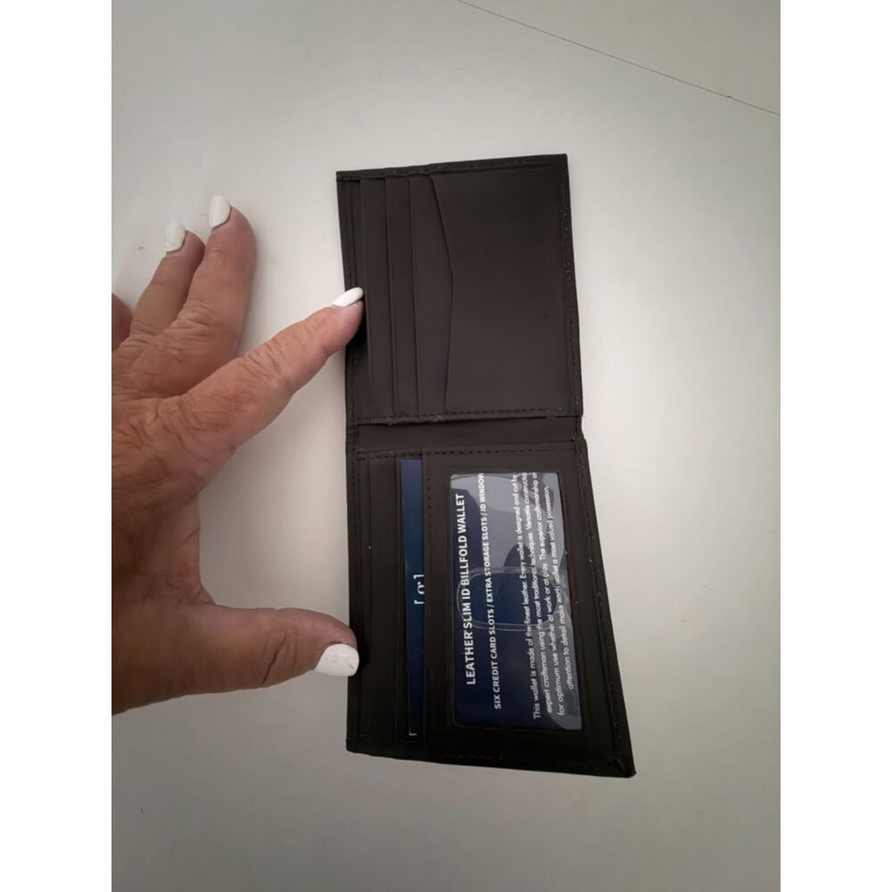 slim ID brown leather wallet